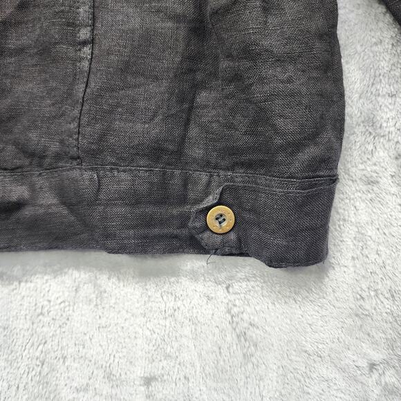 Italian Linen Jacket Womens S Black Long Sleeve Button Front Lightweight Trucker - Picture 4 of 10